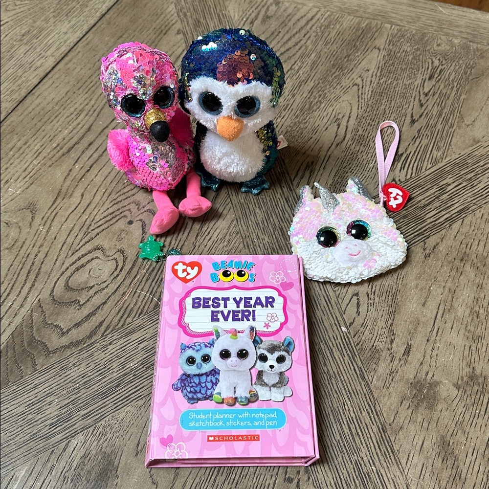 Ty Beanie Boos Plush 4pc bundle with Pink and Blue Accents